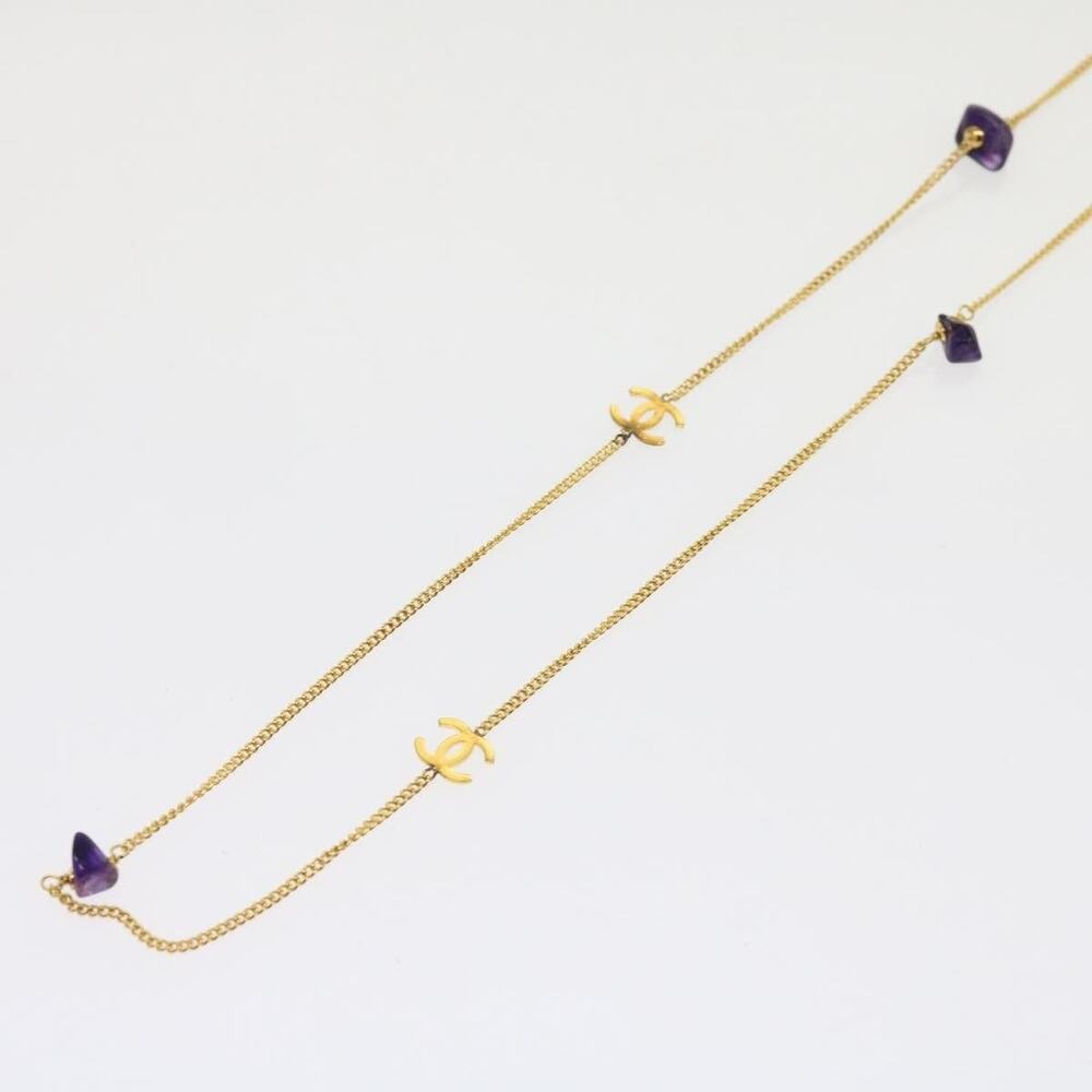 Chanel CC Logo Stone Necklace Gold